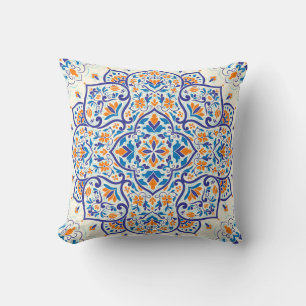 Luxury Orange Blue Ornament Pattern Cushion