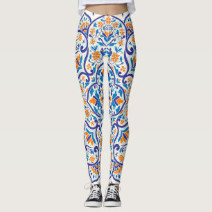 Luxury Orange Blue Ornament Pattern Leggings