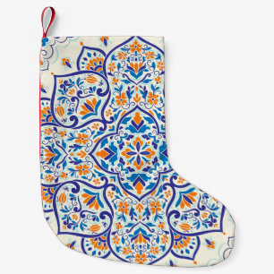 Luxury Orange Blue Ornament Pattern Small Christmas Stocking