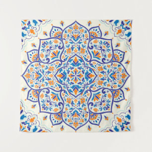 Luxury Orange Blue Ornament Pattern Tapestry