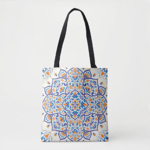 Luxury Orange Blue Ornament Pattern Tote Bag
