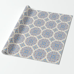 Luxury Orange Blue Ornament Pattern Wrapping Paper
