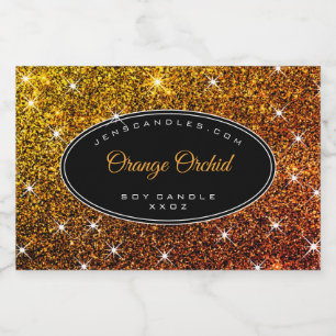 Luxury Orange Glitter Glam Luminous Stars Candle & Food Label