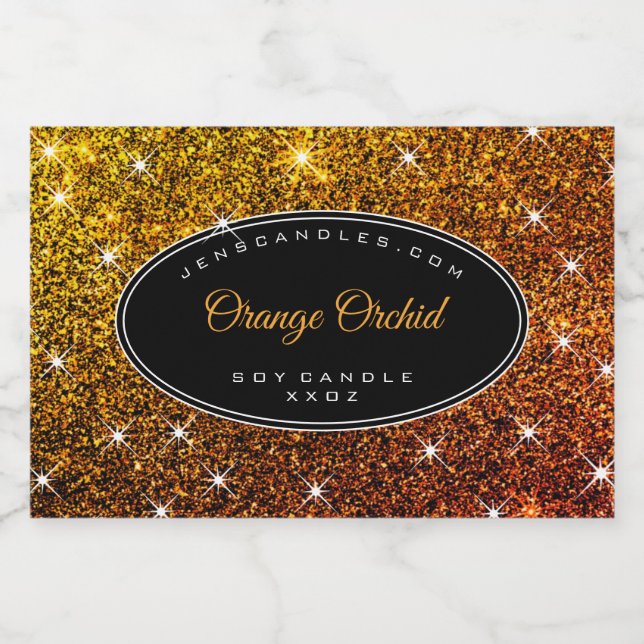 Luxury Orange Glitter Glam Luminous Stars Candle & Food Label (Single Label)