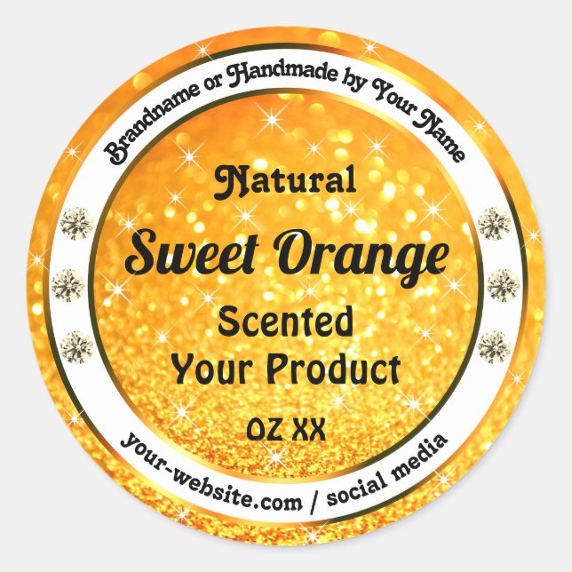 Luxury Orange Glitter Sparkle Stars Product Labels (Front)