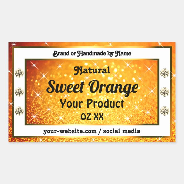 Luxury Orange Glitter Sparkle Stars Product Labels (Front)