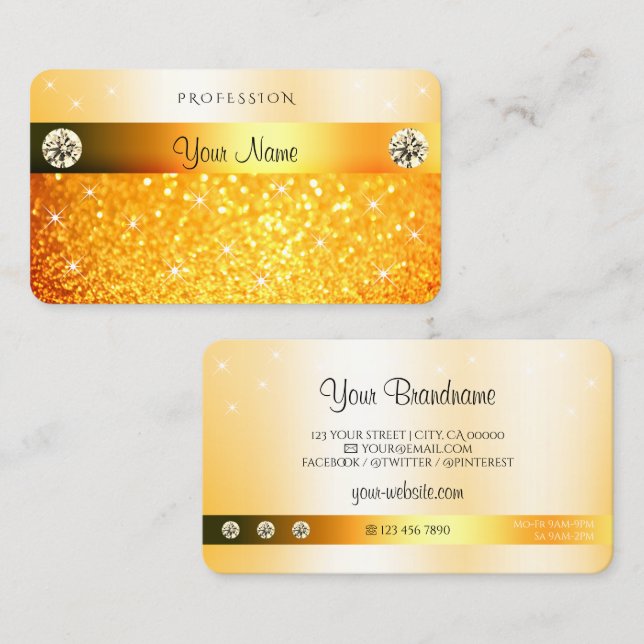 Luxury Orange Glitter Sparkling Stars and Diamonds Business Card (Front/Back)