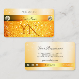 Luxury Orange Glitter Sparkling Stars and Monogram Business Card