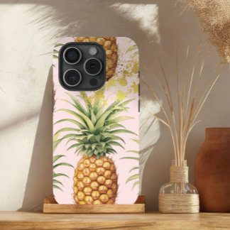 Luxury Orange, Pink and Gold Pineapple Fruit  iPhone 15 Case