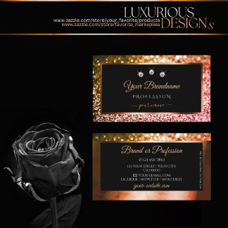 Luxury Orange Pink Ombre Glitter Black with Jewels Business Card