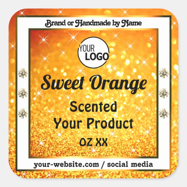 Luxury Orange Sparkle Glitter Product Labels Logo (Front)