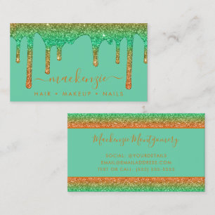 Luxury Orange Teal Rainbow Sparkle Glitter Drips Business Card