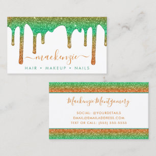 Luxury Orange Teal Sparkle Glitter Drips Business Card