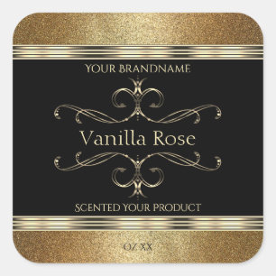 Luxury Ornamental Gold Glitter Black Product Label