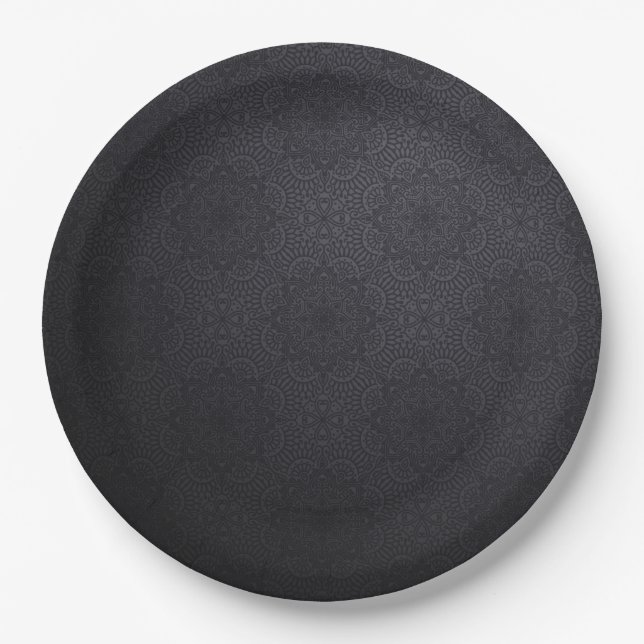 Luxury ornamental mandala black paper plate (Front)