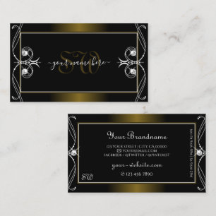Luxury Ornate Black Golden Sparkle Jewels Monogram Business Card