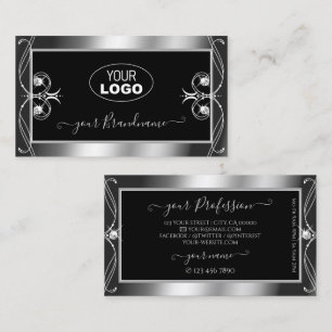 Luxury Ornate Black Silver Sparkle Jewels Add Logo Business Card