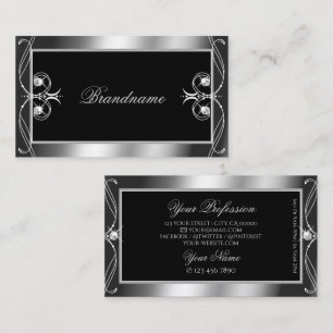 Luxury Ornate Black Silver Sparkle Jewels Stylish Business Card