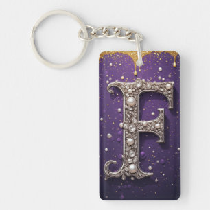 Luxury Ornate Letter F Monogram in Jewels Key Ring
