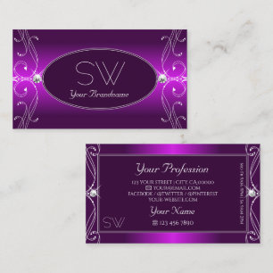 Luxury Ornate Purple Ombre Sparkle Jewels Initials Business Card