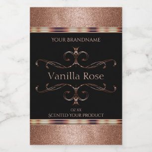 Luxury Ornate Rosegold Glitter Black Product Label