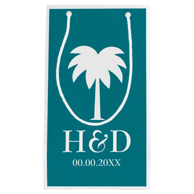 Luxury palm tree beach wedding favour gift bags (Front)