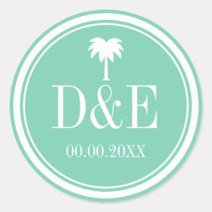 Luxury palm tree monogram beach wedding stickers