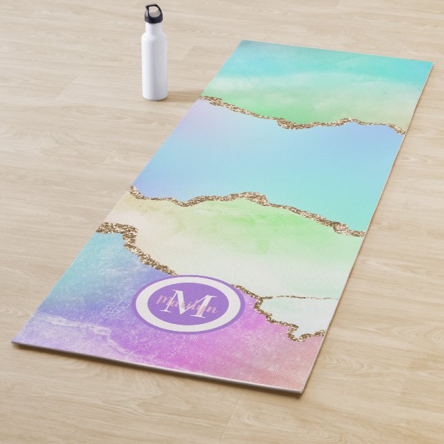 Luxury Pastel Gold Agate Faux Glitter Yoga Mat (In Situ)