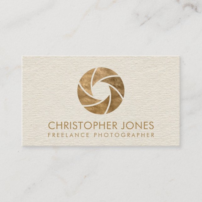 Luxury Pastel Gold Camera Shutter Business Card (Front)