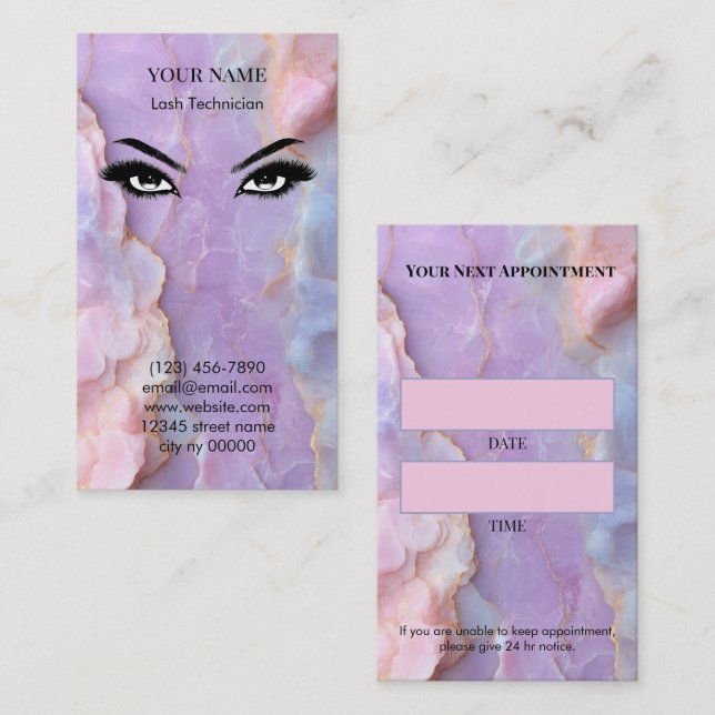 Luxury Pastel Marble Lash Artist Appointment Card (Front/Back)