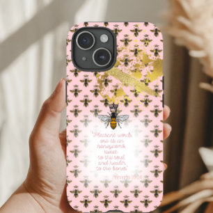 Luxury Pastel Pink Gold Bee Grid Bible Queen Bee iPhone 15 Case