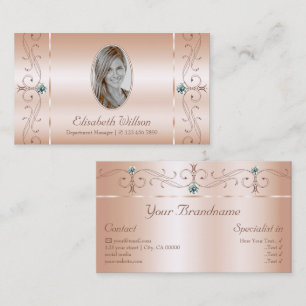 Luxury Pastel Rose Coral Squiggled Jewels Add Foto Business Card