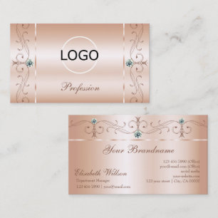 Luxury Pastel Rose Coral Squiggled Jewels Add Logo Business Card
