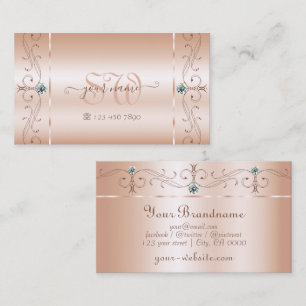 Luxury Pastel Rose Coral Squiggled Jewels Monogram Business Card