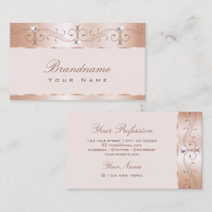Luxury Pastel Rose Gold Ornate Sparkle Diamonds Business Card