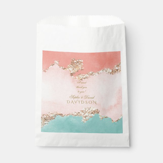 Luxury Pastel Watercolour Gold Foil Wedding Favour Bags (Front)