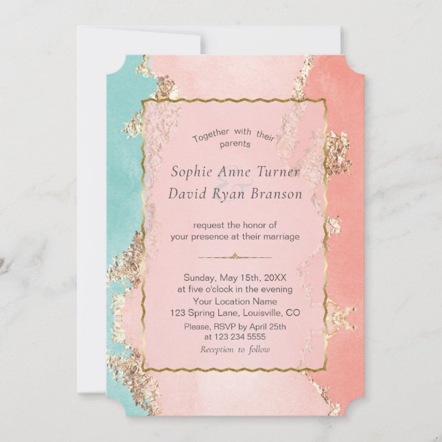 Luxury Pastel Watercolour Gold Foil Wedding Invitation (Front)