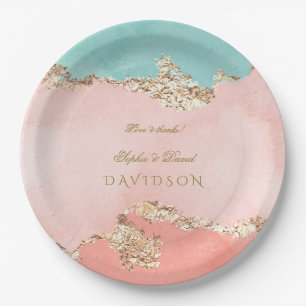 Luxury Pastel Watercolour Gold Foil Wedding Paper Plate