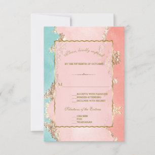 Luxury Pastel Watercolour Gold Foil Wedding RSVP Card