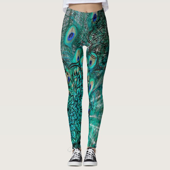 Luxury Peacock Feather  Leggings (Front)