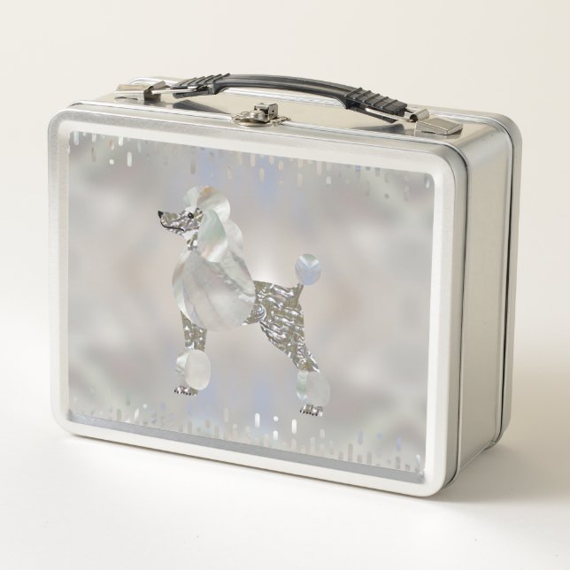 Luxury Pearl and Abalone Poodle Metal Lunch Box (Front)