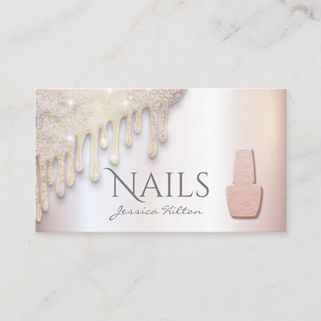 Luxury pearl Gold patina drips Nail salon Business Card (Front)