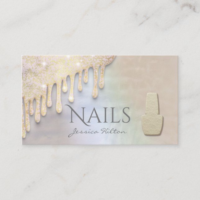 Luxury pearl Gold patina drips Nail salon Business Card (Front)