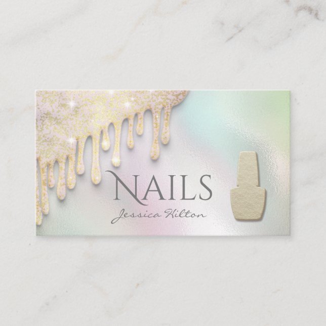 Luxury pearl Gold patina drips Nail salon Business Card (Front)
