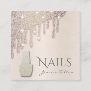 Luxury pearl  Gold patina drips Nail salon Square Business Card