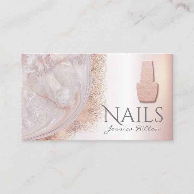 Luxury pearl rose gold agate Nail salon Business Card (Front)
