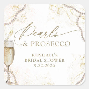 Luxury Pearls and Prosecco Bridal Shower Square Sticker