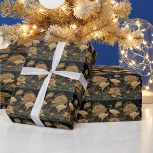 Luxury Peony and Crane Asian-Inspired Elegance Wrapping Paper