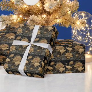 Luxury Peony and Crane Asian-Inspired Elegance Wrapping Paper