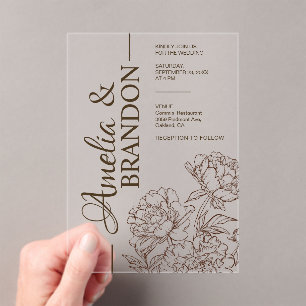 Luxury Peony Minimalist Wedding Acrylic Invitations